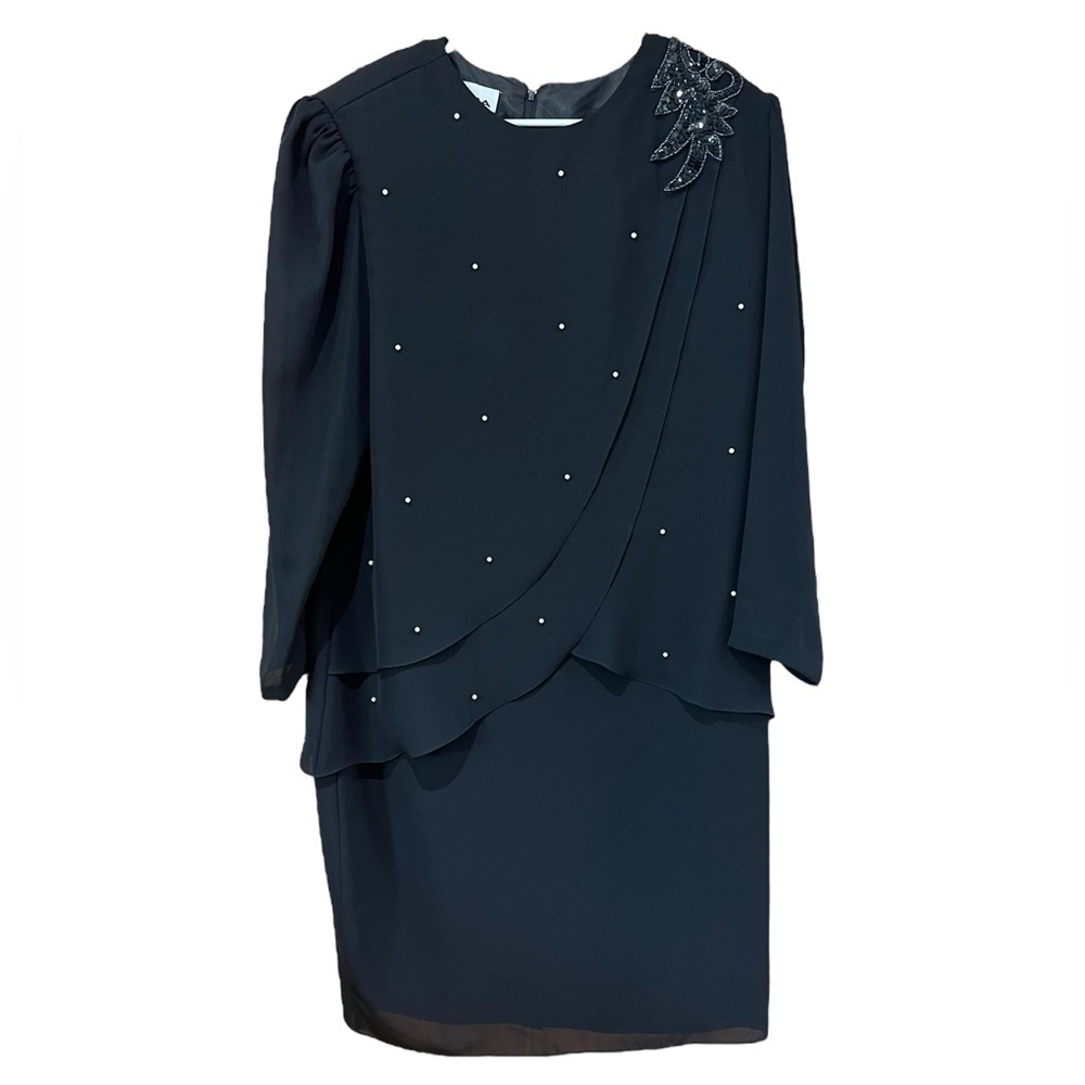 Patra Vintage 1980s Black Dress with Pearls Women’s Size 18